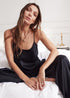 Boho Sleepwear, Pajamas Set, PJ Satin Black Lace, Blanche(12 Colors)